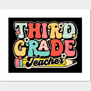 Retro Third Grade Teacher Flower Back To School For Boys Girl Posters and Art